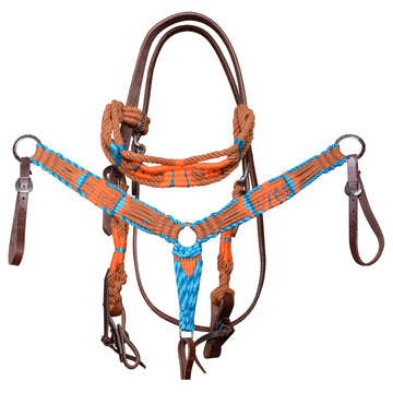 Hilason Cactus Western Wool Hand Tooled Breast Collar Headstall Tack Set Brown/Turquoise